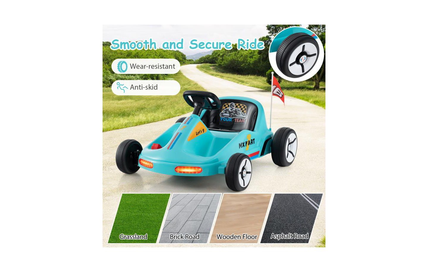 Детская игрушка HONGGE 12V Electric Go Kart with Remote Control, 33"L x 27.5"W x 18"H, 1-Seat Ride-On Toy, Ages 3+, цвет: Синий — фото 3