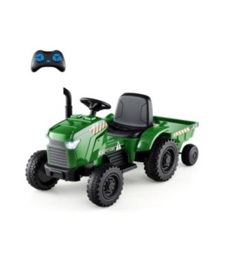 12V 2-in-1 Kids Ride On Tractor with Trailer and 3-Gear Shift-Grayish Green