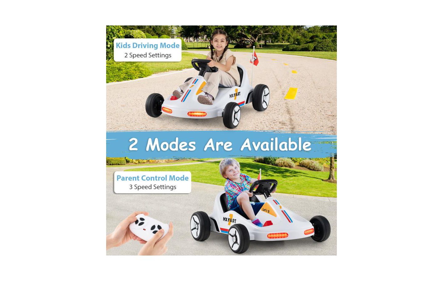 Детская игрушка HONGGE 12V Electric Go Kart with Remote Control and LED Lights, Ages 3+, цвет: Белый — фото 9