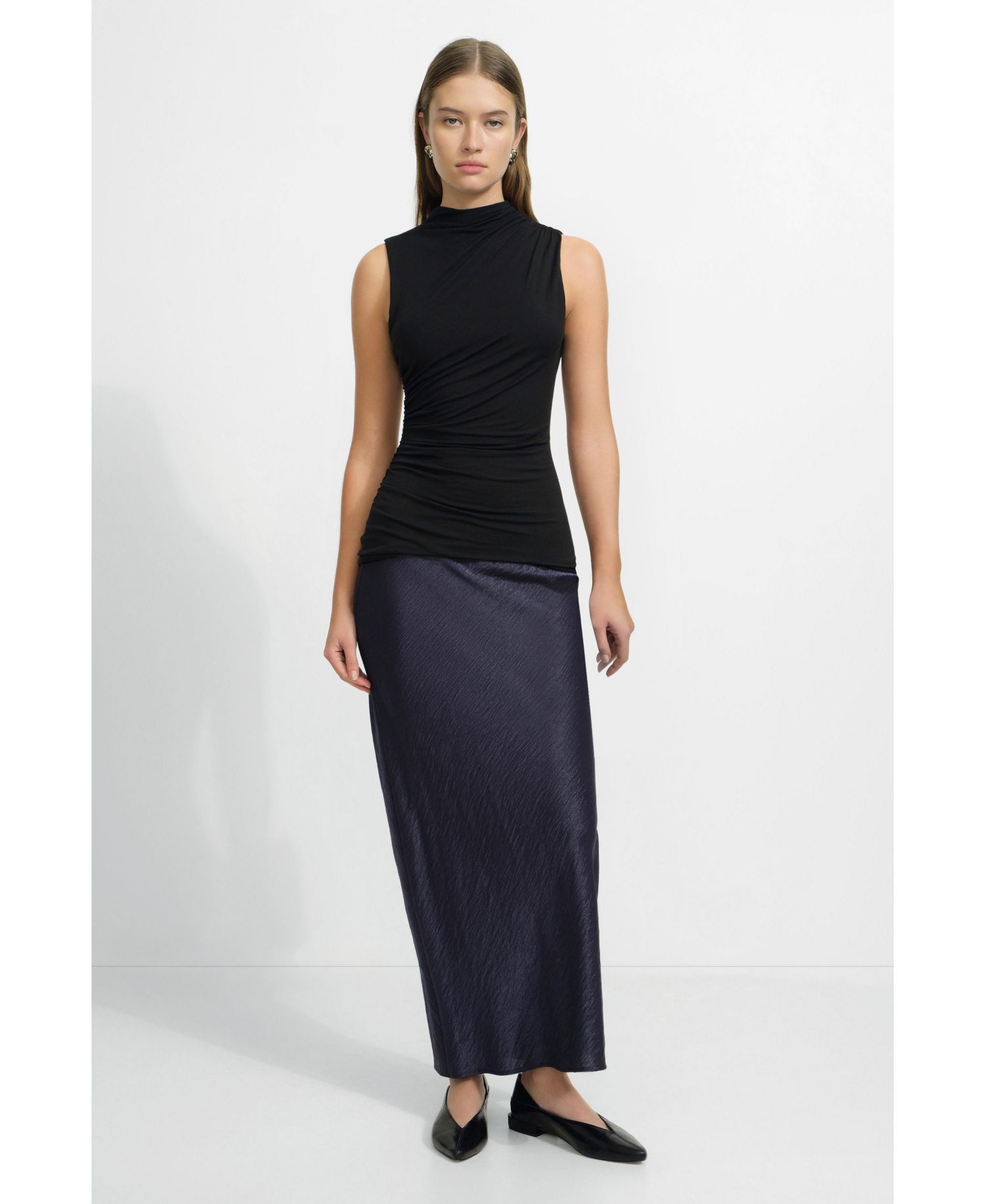Women's Amila Draped Funnel-Neck Side-Ruched Jersey Top