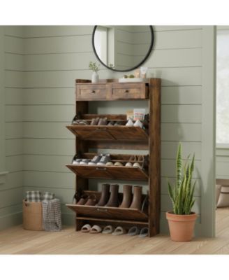 Rustic Farmhouse Narrow Shoe Cabinet Entryway Hallway Large Capacity Slim Storage Rack