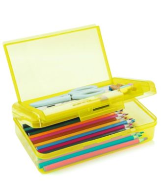 Double Layer Hard Pencil Case Plastic Translucent Snap-tight Lid Pen Storage Organizer