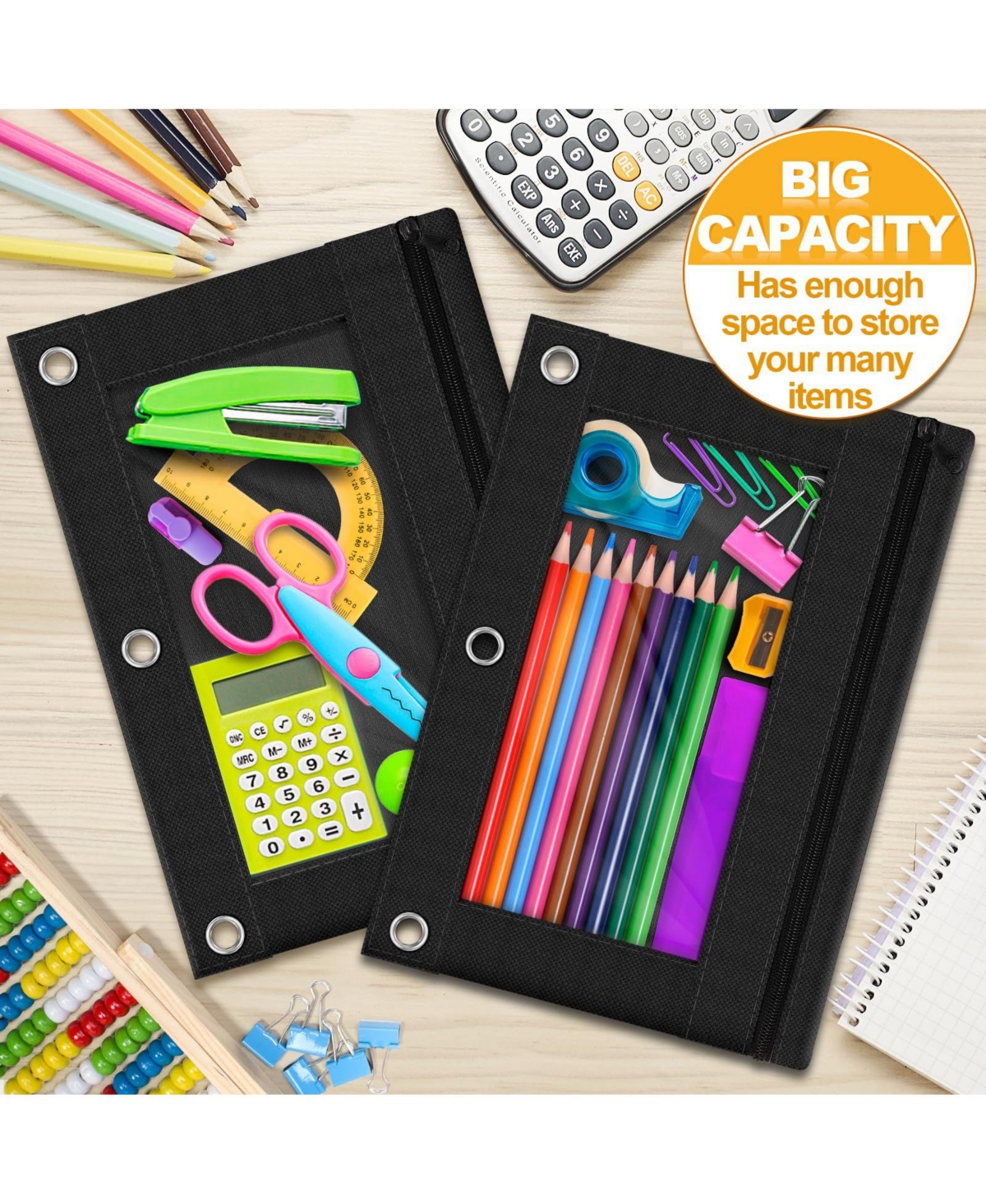 Gnuadz 24 packs 3 Ring Pencil Pouch Zipper Case Clear Window Cloth Bag Binder Storage