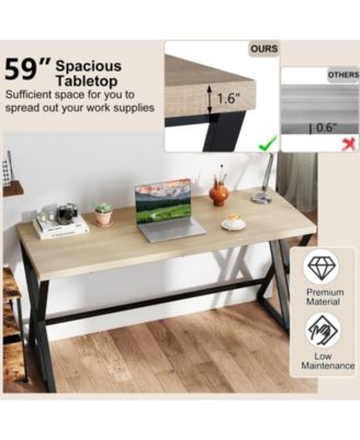 59 Inch Work Desk Heavy Duty Metal Frame Crossbar Design