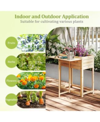 Wooden Raised Garden Bed w/ Legs Foldable Side Table Drainage for Flower Herb