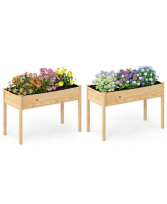 2PCS Wooden Raised Garden Bed w/Legs Liner Drainage Holes Large Planter Box