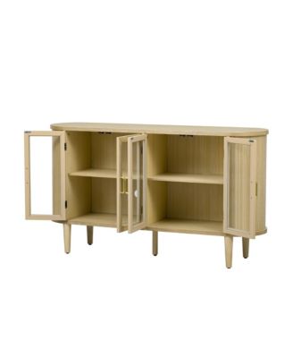 Farmhouse Buffet Sideboard with Glass Doors, Adjustable Shelves and Cable Management, Wood Storage Cabinet for Dining Room and Living Room