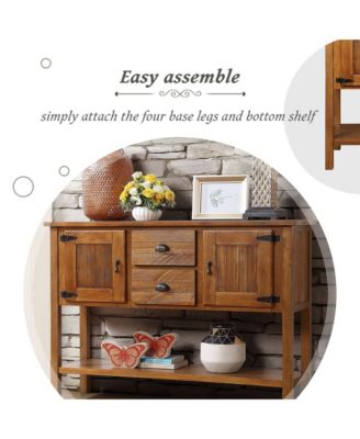  Solid Wood Sideboard Console Table, Retro Style Storage Dining Buffet Cabinet with 2 Drawers, Cabinets and Bottom Shelf for Living Room