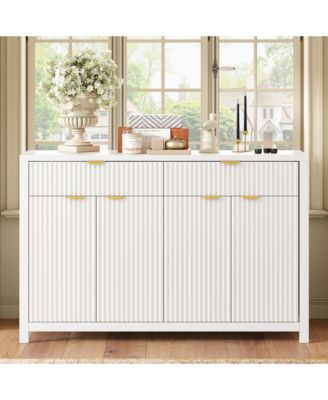  Modern Fluted Sideboard Cabinet, Wood Storage Buffet Console with 2 Drawers, 4 Doors and Adjustable Shelves for Living Room