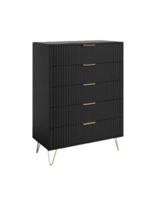 Modern Fluted Wood Dresser with 5 Drawers