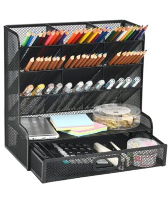 Mesh Pen Holder with Drawer Organizer