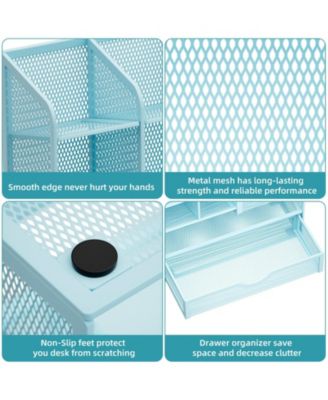 Mesh Pen Holder with Drawer Organizer