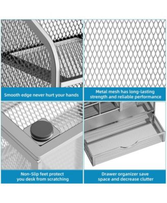 Mesh Pen Holder with Drawer Organizer
