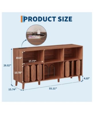 Record Player Stand with Charging Station and Vinyl Storage