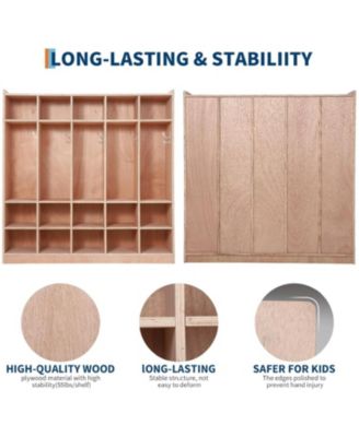 Wall Mounted Cubby Organizer with 15 Storage Compartments and Hooks