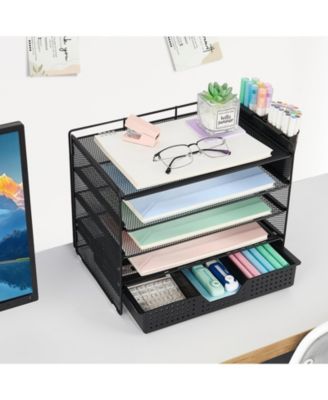 Desk Organizer 5-Tier Letter Tray Drawer Pen Holders File Storage