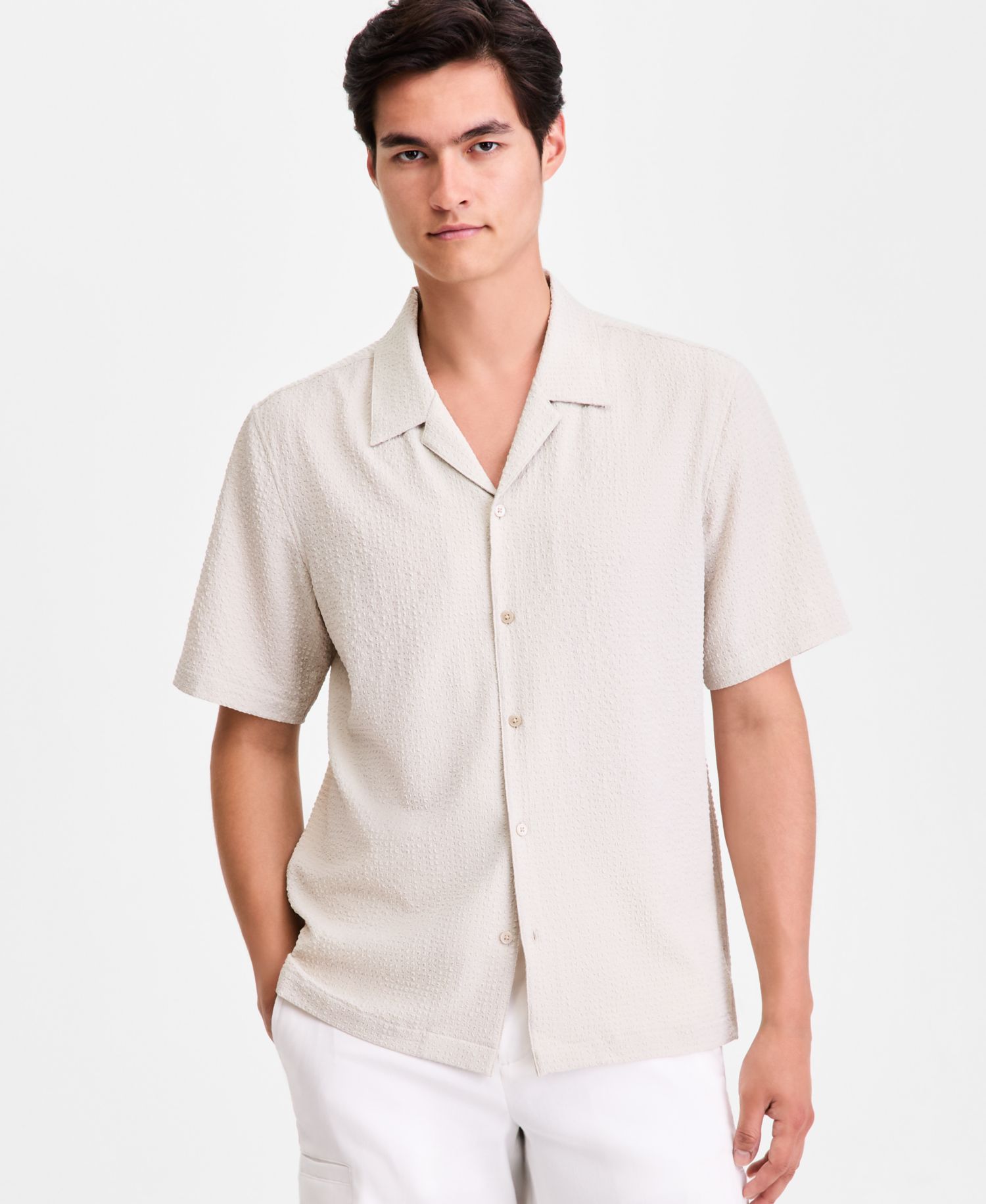 Men's Short-Sleeve Paperweight Solid Shirt, Macy's Exclusive