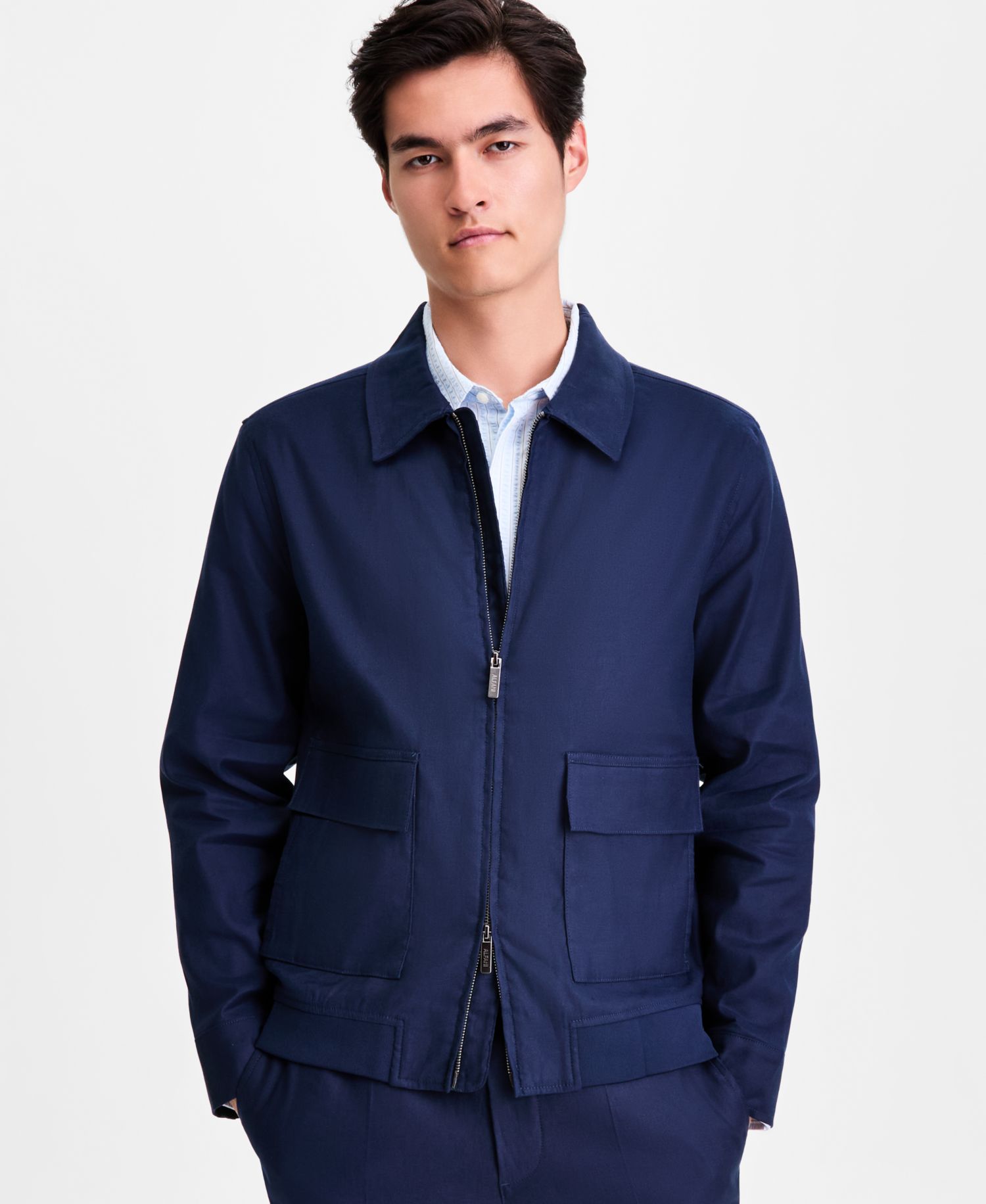 Men's Linen-Blend Tech Bomber Jacket, Macy's Exclusive