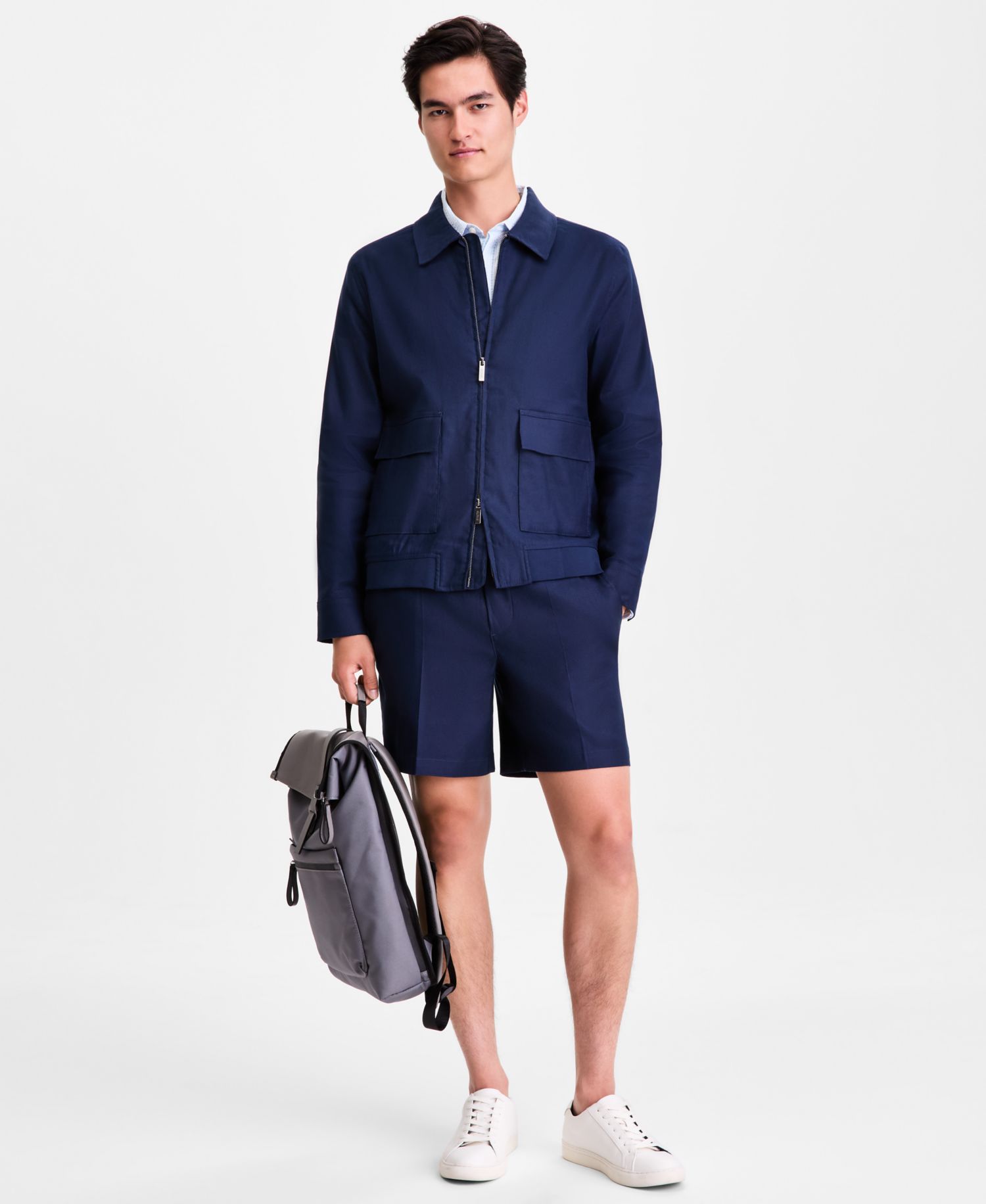Men's Linen-Blend Tech Bomber Jacket, Macy's Exclusive