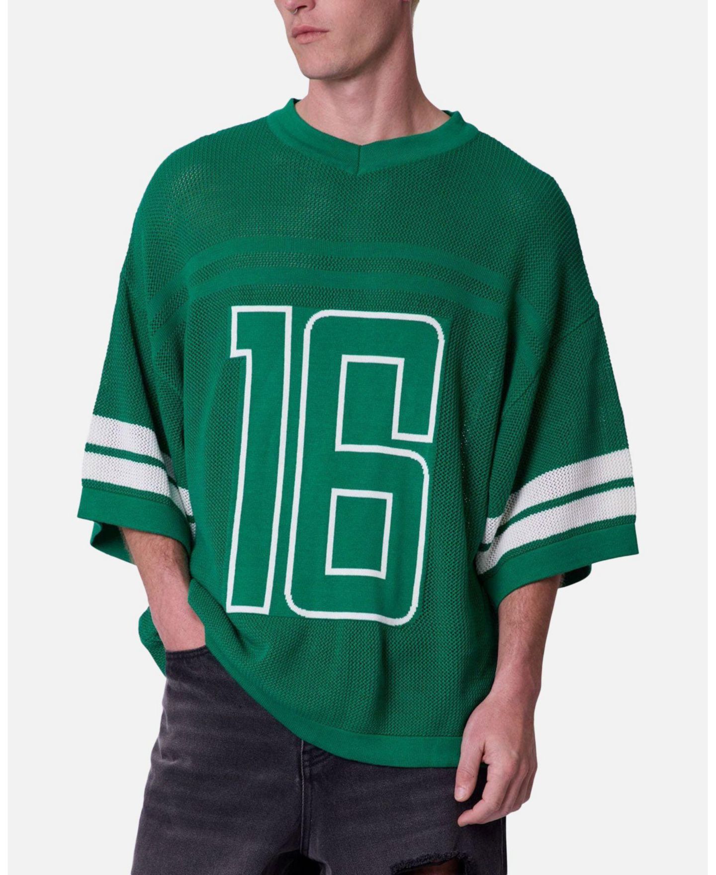 Мужской топ mnml Open Knit Varsity Jersey, цвет: Зелёный — фото 5