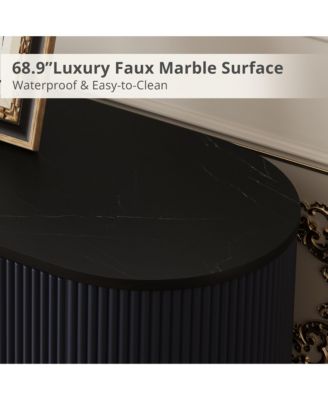 69" Curved Media Console for TVs Up to 80", Modern Entertainment Center with Wavy Acrylic Doors and Spacious Storage for Living Room