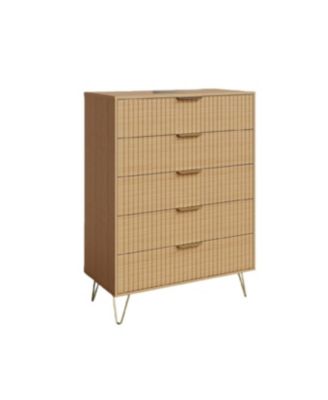 Modern Fluted Wood Dresser with 5 Drawers