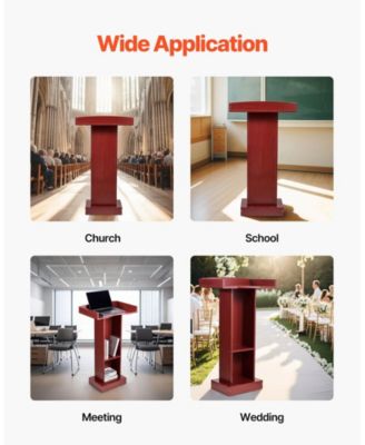Podium Stand, 41" Wooden Lectern, Laptop Desk with Storage Shelf, Elegant