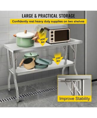 Folding Commercial Prep Table, 48 x 24 Inch, Stainless Steel, 300 lbs Capacity