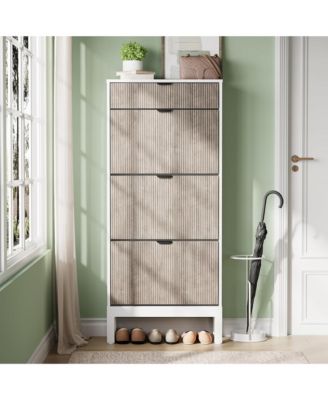 Slim Shoe Cabinet with 3 Flip Drawers, Metal Legs for Hallway