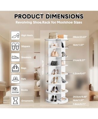 7 Tier Rotating Shoe Rack, White, 360degree(s) Shoe Storage Tower for 28 to 32 Pairs