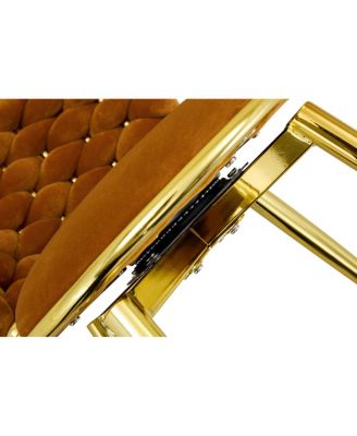 Set of 2 Orange Velvet Dining Chairs with Gold Legs & Woven Rope Backs