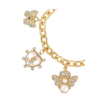 Pearl & Icon Charm Bracelet, Gold Tone Link with Faux Pearls