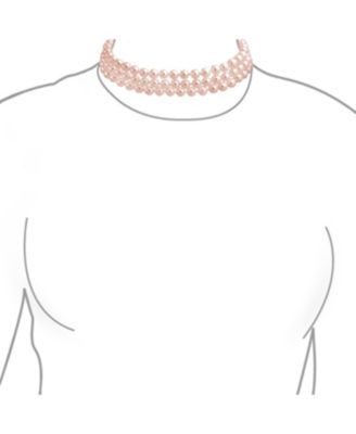 Pink White 3 Strand Wide Simulated Pearl Choker Collar Necklace
