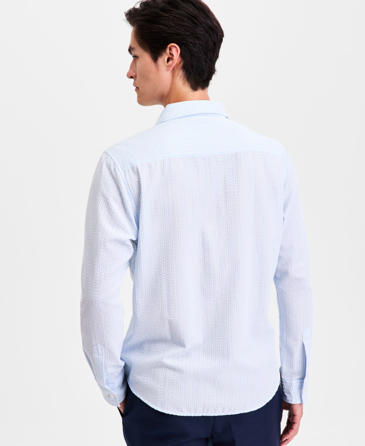 Men's Long-Sleeve Puckered Stripe One Pocket Shirt, Macy's Exclusive