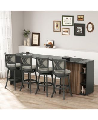 Swivel Bar Stools Set of 4 w/ Soft-padded Back and Seat Sturdy Wooden Frame