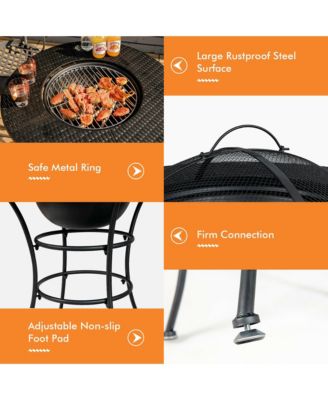 31.5'' Patio Fire Pit Dining Table Charcoal Wood Burning W/ Cooking BBQ Grate