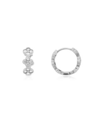 CZ Clover Huggie Hoop Earrings Sterling Silver