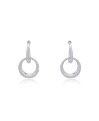 Double Round Link Drop Earrings Sterling Silver