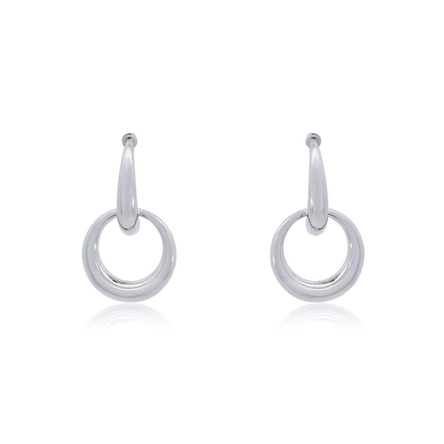 Double Round Link Drop Earrings Sterling Silver