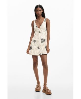 Women's Embroidered Strap Dress With Branches