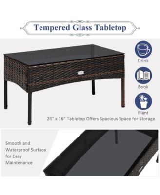 3-Piece Outdoor Rattan Sectional Sofa Set with Ottoman and Coffee Table