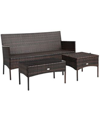3-Piece Outdoor Rattan Sectional Sofa Set with Ottoman and Coffee Table
