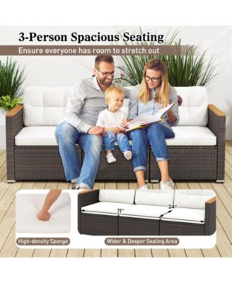 3-Seat Outdoor Wicker Patio Sofa with Deep Seating Cushions