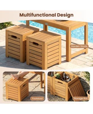 3-Piece Acacia Wood Outdoor Coffee Table and Stool Set with Storage
