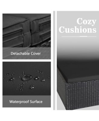 Outdoor Rattan Daybed with Upholstered Cushions and Pillows