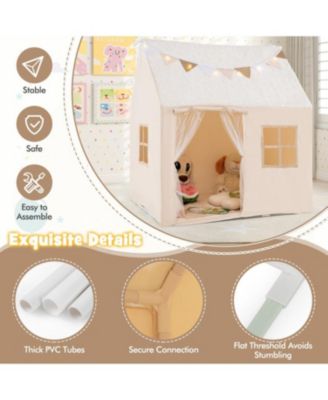 Kids Play Tent Large Playhouse with Glow in the Dark Stars and Mat-Beige