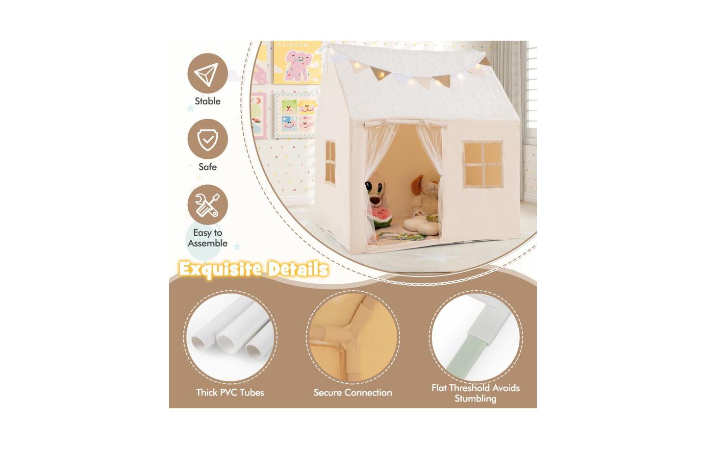 Детская игрушка HONGGE Glow-in-the-Dark Stars Play Tent with Mat, Ages 3+, цвет: Бежевый — фото 8