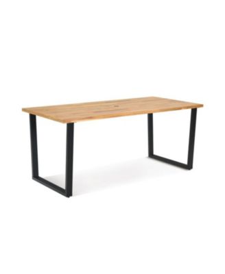 6-Person Acacia Wood Outdoor Dining Table with 2 Inch Umbrella Hole