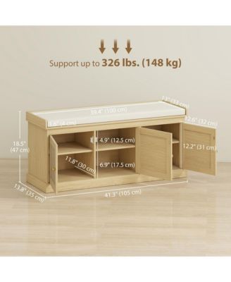 Shoe Bench Woven Rattan Doors Storage Cushion Adjustable Shelves 9 Pairs Boho Style Entryway Bedroom Living Room