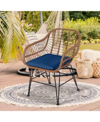 3-Piece Patio Rattan Bistro Set with Cushioned Armchairs